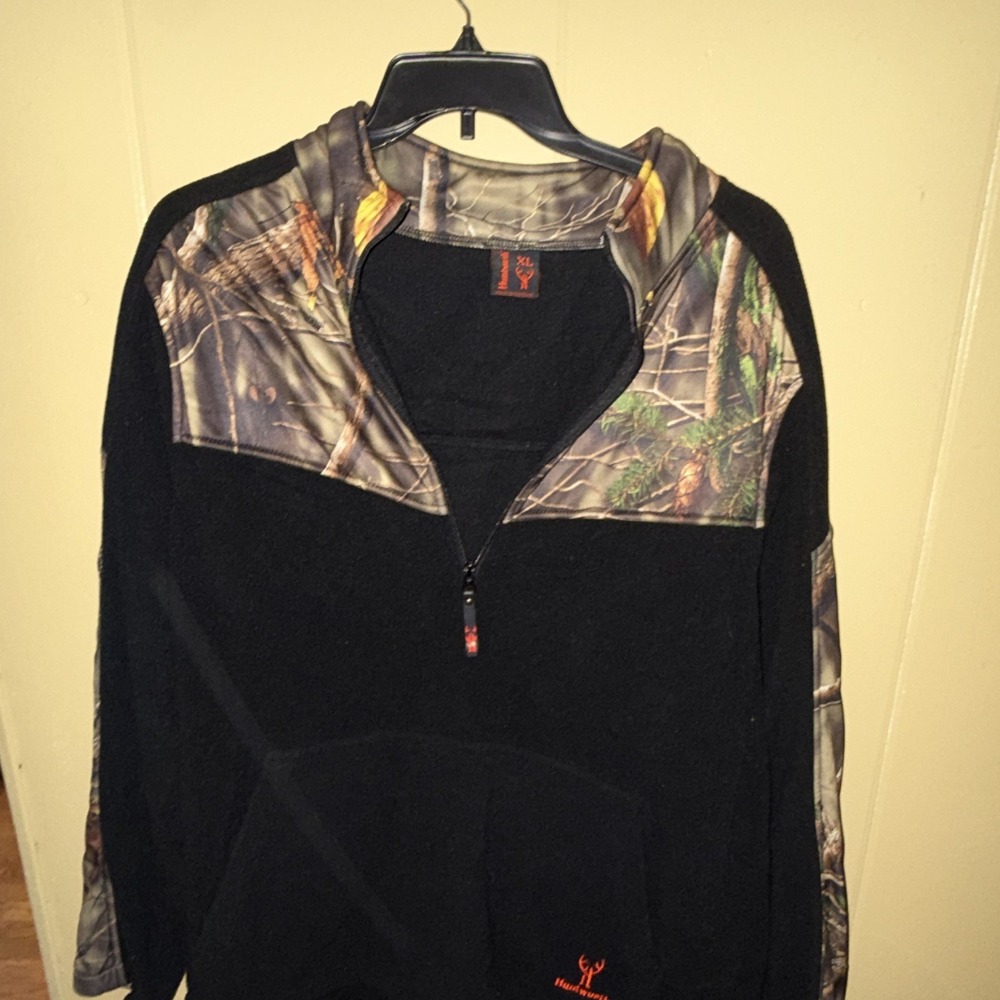 Huntworth Men's XL Regular Fleece 1/4 Zip Pullover Black Camo